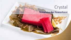  Presentation with seaweed - Audience pleasing presentation design consisting of tuna-fillet-on-the-kombu backdrop and a sky blue colored foreground