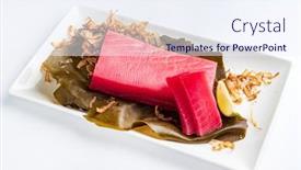  Presentation with seaweed - Presentation design featuring tuna-fillet-on-the-kombu background and a sky blue colored foreground