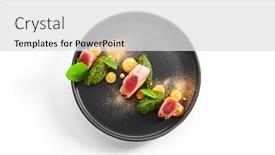  Presentation with haute cuisine - Slide set with tuna-fillet-with-stewed-spinach background and a light gray colored foreground