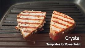  Presentation with tuna fish - Beautiful slides featuring tuna fish grill cooking backdrop and a tawny brown colored foreground