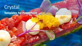  Presentation with fish tuna - Amazing presentation having tuna fish tartare tartar with wakame seaweed and soya backdrop and a ocean colored foreground