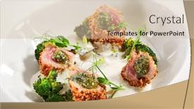  Presentation with main course - Theme enhanced with tuna-in-crispy-breading-close background and a soft green colored foreground