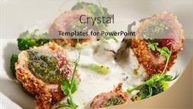  Presentation with main course - Cool new presentation design with tuna-in-crispy-breading-close backdrop and a soft green colored foreground