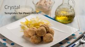  Presentation with tuna - Beautiful slide set featuring tuna-meat-balls-with-ricotta backdrop and a mint green colored foreground