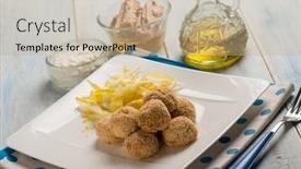  Presentation with tuna - Amazing PPT layouts having tuna-meat-balls-with-ricotta backdrop and a mint green colored foreground