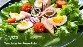  Presentation with tuna - Presentation design featuring tuna-salad-on-wooden-table background and a tawny brown colored foreground