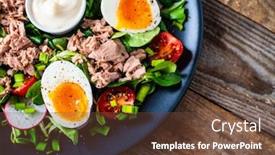  Presentation with tuna - Amazing theme having tuna-salad-on-wooden-table backdrop and a tawny brown colored foreground