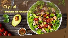  Presentation with tuna can - PPT theme featuring tuna-salad-tuna-cherry-tomatoes background and a tawny brown colored foreground