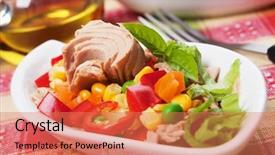  Presentation with fish tuna - PPT theme enhanced with tuna salad with corn pepper background and a coral colored foreground