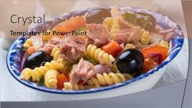  Presentation with tuna - Amazing PPT theme having tuna-salad-with-fusili-pasta backdrop and a coral colored foreground