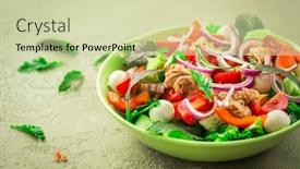  Presentation with mustard greens - PPT theme enhanced with tuna-salad-with-mozzarella-onions background and a soft green colored foreground