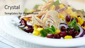  Presentation with rice corn - PPT theme with tuna salad with rice sweet corn black beans and fresh parsley symbolic image concept for a tasty and healthy meal close up background and a lemonade colored foreground