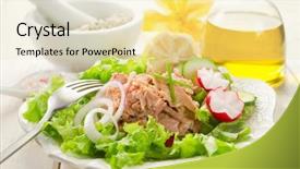  Presentation with tuna - Beautiful slide set featuring tuna salad backdrop and a soft green colored foreground