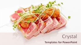  Presentation with tuna - PPT theme enhanced with tuna-sashimi-on-the-white background and a coral colored foreground