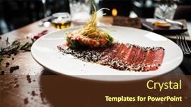  Presentation with tuna - Theme enhanced with tuna-sashimi-with-tomato-salsa background and a tawny brown colored foreground