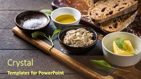  Presentation with sage - Beautiful slide set featuring tuna-spread-with-fresh-bread backdrop and a tawny brown colored foreground