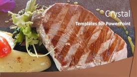  Presentation with tuna - Audience pleasing PPT theme consisting of tuna steak grilled sea food backdrop and a red colored foreground