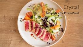  Presentation with tuna - Presentation theme enhanced with tuna-steak-with-fresh-salad background and a coral colored foreground