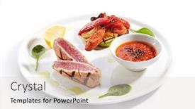  Presentation with salmon grilled fish salmon grilled - PPT layouts with tuna-steak-with-grilled-vegetables background and a lemonade colored foreground