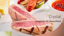  Presentation with salmon grilled fish salmon grilled - Audience pleasing PPT layouts consisting of tuna-steak-with-grilled-vegetables backdrop and a lemonade colored foreground