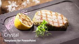  Presentation with tuna - Audience pleasing theme consisting of tuna-steak-with-panko backdrop and a gray colored foreground