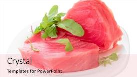  Presentation with steaks - Slide deck consisting of tuna steaks with salad isolated background and a coral colored foreground