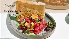  Presentation with green shadow - Presentation with tuna-tartar-with-quail-egg background and a gold colored foreground