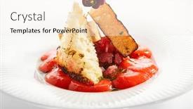  Presentation with fish tuna - Slide deck having tuna-tartare-and-gazpacho-close background and a sky blue colored foreground