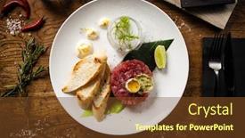  Presentation with modern food - Cool new PPT theme with tuna-tartare-guacamole-quail-egg backdrop and a tawny brown colored foreground