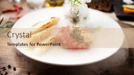  Presentation with modern food - Slide deck featuring tuna-tartare-guacamole-quail-egg background and a lemonade colored foreground