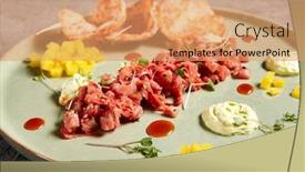  Presentation with tuna - PPT layouts having tuna-tartare-restaurant-delicious-dish background and a coral colored foreground