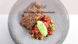  Presentation with haute cuisine - Slides having tuna-tartare-top-view-chopped background and a coral colored foreground