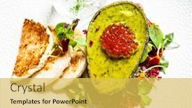  Presentation with italian cuisine - Theme consisting of tuna-tartare-trout-roe-avocado background and a yellow colored foreground