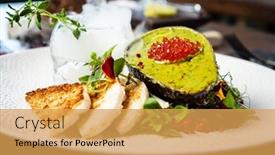  Presentation with italian cuisine - Slide set enhanced with tuna-tartare-trout-roe-avocado background and a yellow colored foreground