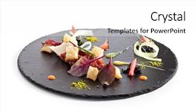  Presentation with dip - Colorful PPT theme enhanced with fresh fruits vegetables italian food - tuna tartare with various dip backdrop and a white colored foreground