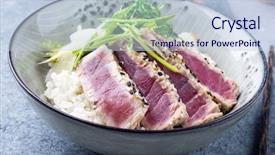  Presentation with tuna - PPT theme enhanced with tuna tataki with rice background and a lemonade colored foreground