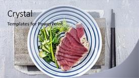  Presentation with tuna - PPT layouts enhanced with tuna tataki with vegetable and wakame background and a light blue colored foreground