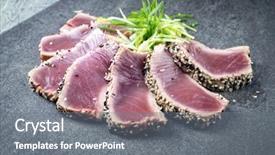 Presentation with tuna - Presentation theme having tuna tataki background and a gray colored foreground