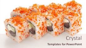  Presentation with tuna - Presentation consisting of tuna-uramaki-on-a-white background and a lemonade colored foreground