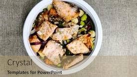  Presentation with tuna - Colorful slide deck enhanced with tuna-with-rice-in-bowl backdrop and a coral colored foreground