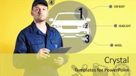  Presentation with man power service - Presentation design with tunes - car service concept young man background and a  colored foreground