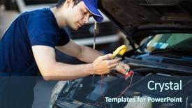  Presentation with engine - Theme with tunes - mechanic working on a car background and a  colored foreground