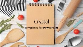  Presentation with kitchen utensils - PPT theme featuring notebook and various kitchen utensils background and a lemonade colored foreground
