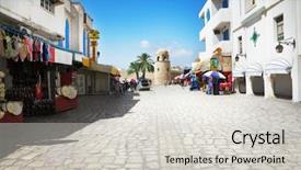  Presentation with arabic - Amazing PPT layouts having arabic shopping - street in sousse tunisia backdrop and a light gray colored foreground