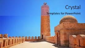  Presentation with tower - Slide set consisting of tower of the ribat sousse background and a light blue colored foreground