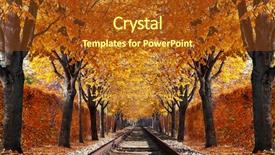  Presentation with railroad - Presentation theme with tunnel engineering - abandoned railroad in autumn forest background and a tawny brown colored foreground