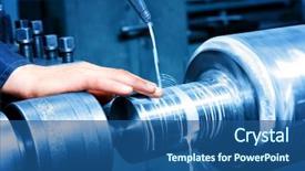  Presentation with measuring - Audience pleasing presentation design consisting of tunnel engineering - worker measuring on industrial turning backdrop and a ocean colored foreground