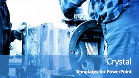  Presentation with gear - Beautiful PPT theme featuring tunnel engineering - workers repair work on old backdrop and a teal colored foreground
