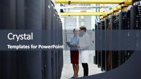  Presentation with data processing - Audience pleasing slide set consisting of tunnel engineering - young bitcoin miners standing backdrop and a ocean colored foreground