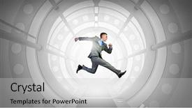  Presentation with tunnel - Amazing slide deck having tunnel free - jumping businessman in virtual room backdrop and a light gray colored foreground